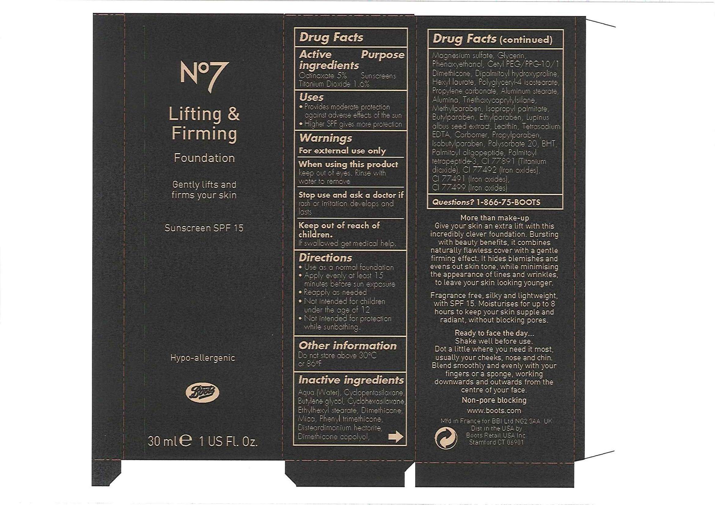 No7 Lifting and Firming Foundation Sunscreen SPF 15 Walnut